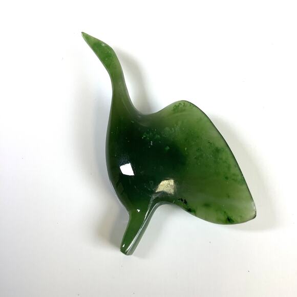 Vintage Coldwater Creek Hand Carved Snow Goose Dark Green Jade Brooch Pin - Picture 3 of 5